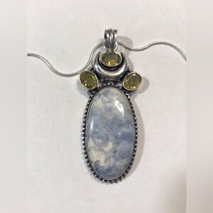 Blue Lace Agate Citrine 925 Sterling Silver Necklace
